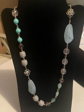 Premier Designs “Bouquet”necklace. Mint, Pale Blue & Aqua Beads w/AB rhinestones
